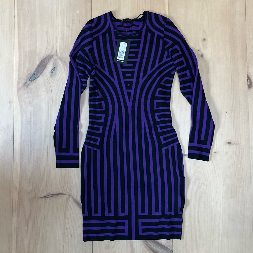 Nwt Rvn Deco Stripe L/S Sheath Dress, Purple/Black